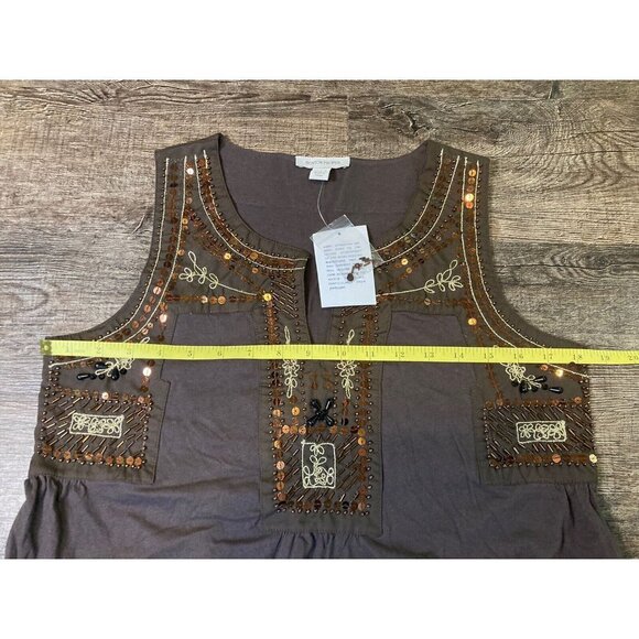 Boston Proper Womens Brown Beaded Sequin Embellished Tank Top Blouse Size Small - Picture 6 of 7